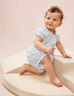 Organic Cotton Clementine Floral Frill Shortie Sleepsuit (0–2yrs)