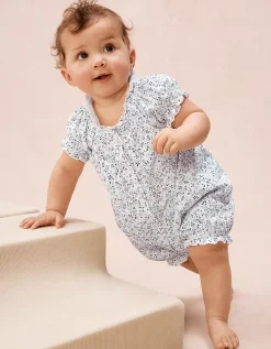 Organic Cotton Clementine Floral Frill Shortie Sleepsuit (0–2yrs)