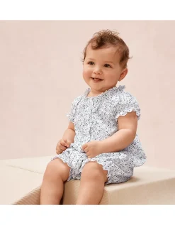 Organic Cotton Clementine Floral Frill Shortie Sleepsuit (0–2yrs)