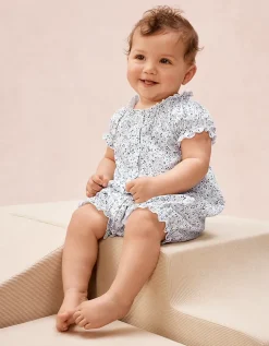 Organic Cotton Clementine Floral Frill Shortie Sleepsuit (0–2yrs)