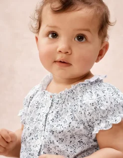 Organic Cotton Clementine Floral Frill Shortie Sleepsuit (0–2yrs)