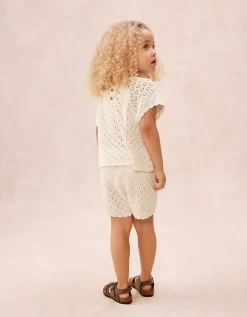 Organic Cotton Crochet Flower Top & Shorts Set (0–4yrs)
