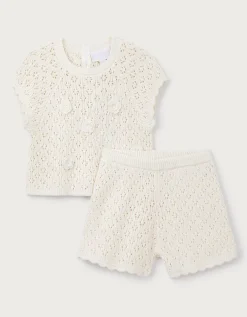 Organic Cotton Crochet Flower Top & Shorts Set (0–4yrs)