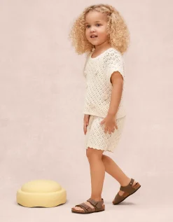 Organic Cotton Crochet Flower Top & Shorts Set (0–4yrs)