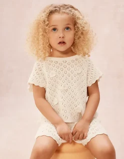 Organic Cotton Crochet Flower Top & Shorts Set (0–4yrs)