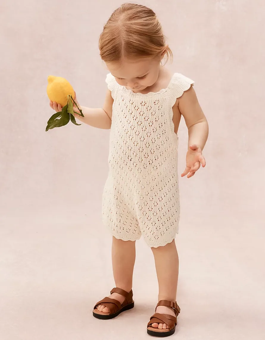 Organic Cotton Crochet Frill Romper (0–2yrs)