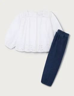 Organic Cotton Embroidered Blouse & Trousers Set (0–4yrs)