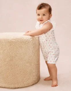 Organic Cotton Frill Wrap Daisy Block Print Shortie Sleepsuit (0–2yrs)