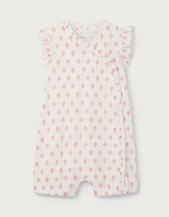 Organic Cotton Frill Wrap Daisy Block Print Shortie Sleepsuit (0–2yrs)