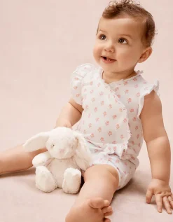 Organic Cotton Frill Wrap Daisy Block Print Shortie Sleepsuit (0–2yrs)