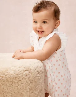 Organic Cotton Frill Wrap Daisy Block Print Shortie Sleepsuit (0–2yrs)