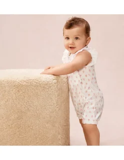 Organic Cotton Frill Wrap Daisy Block Print Shortie Sleepsuit (0–2yrs)