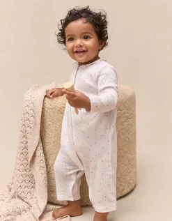 Organic Cotton Heart Pointelle Frill Collar Sleepsuit (0–24mths)