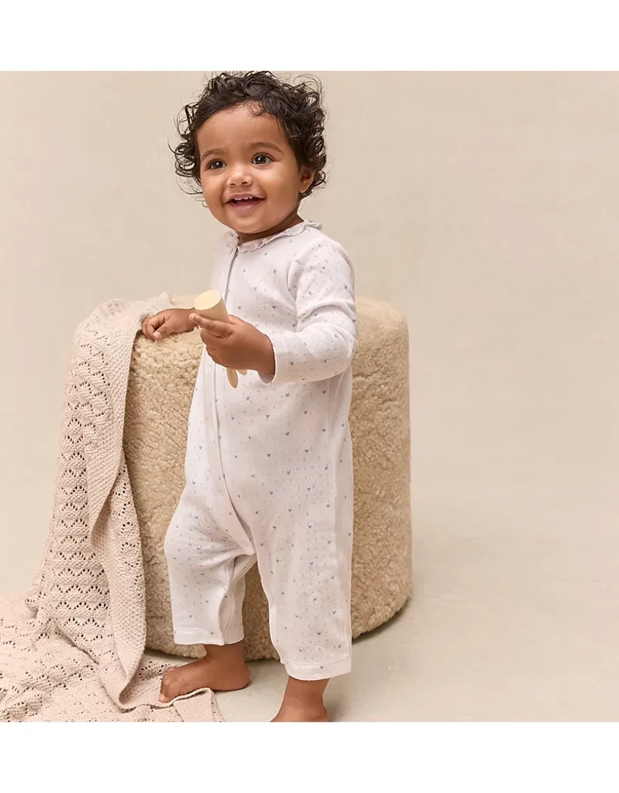 Organic Cotton Heart Pointelle Frill Collar Sleepsuit (0–24mths)
