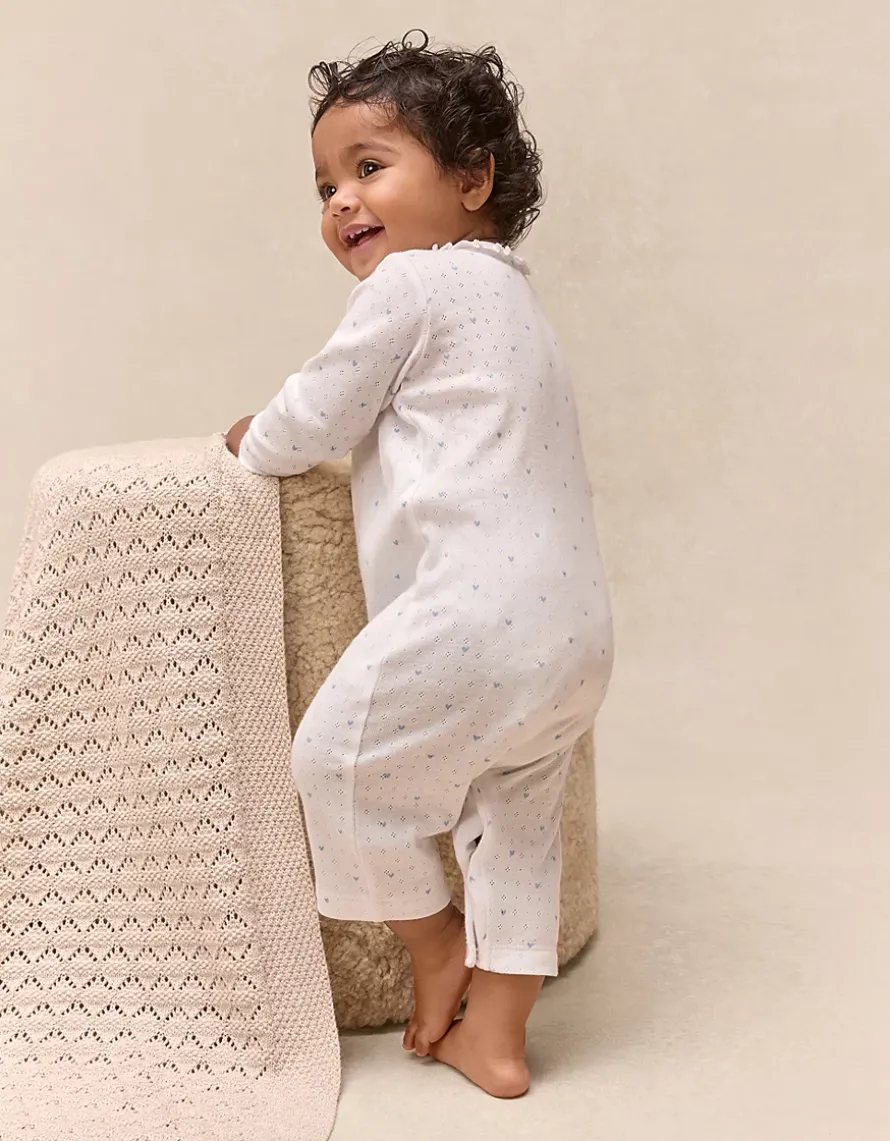 Organic Cotton Heart Pointelle Frill Collar Sleepsuit (0–24mths)