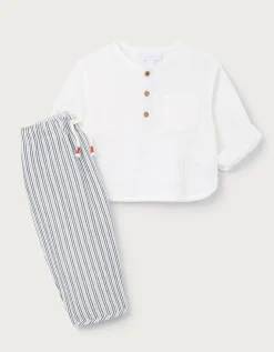 Organic Cotton Henley Top & Stripe Trousers Set (0–4yrs)
