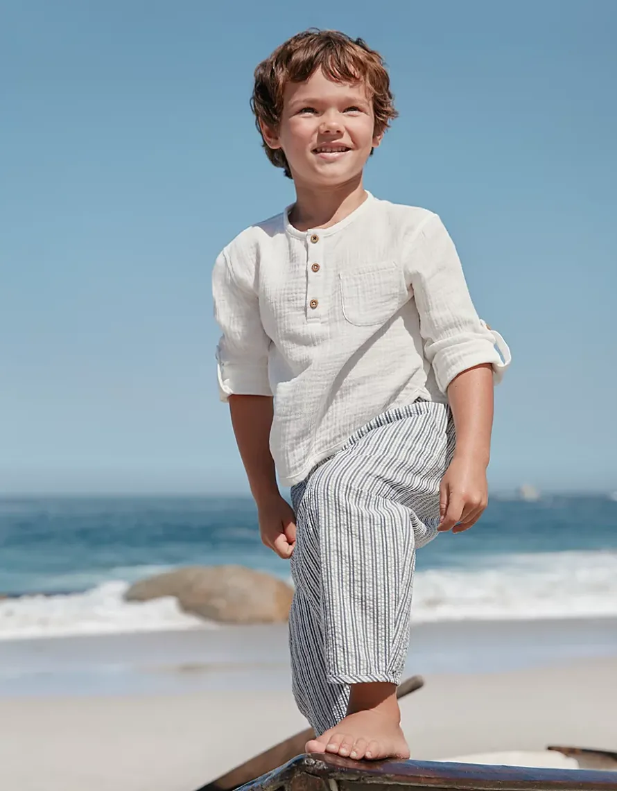 Organic Cotton Henley Top & Stripe Trousers Set (0–4yrs)