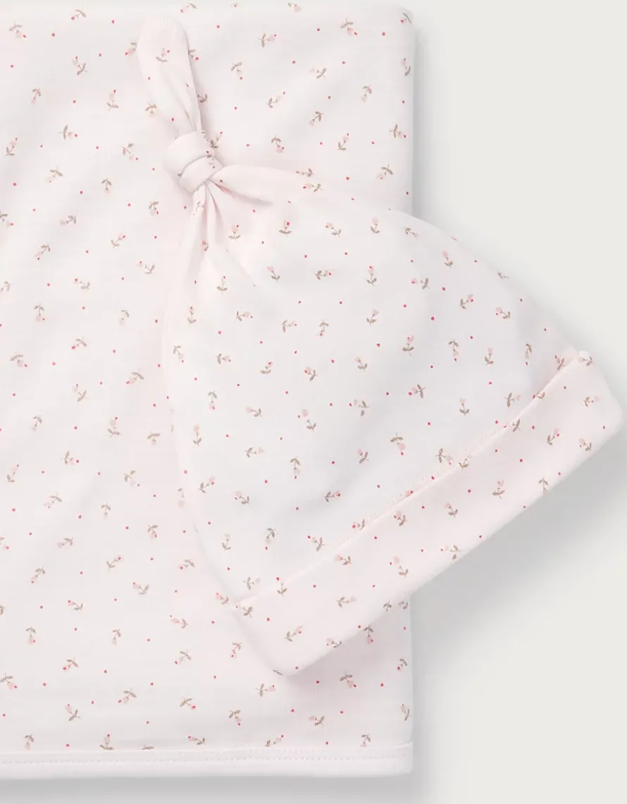 Organic Cotton Megan Floral Reversible Blanket & Hat Set (0–12mths)