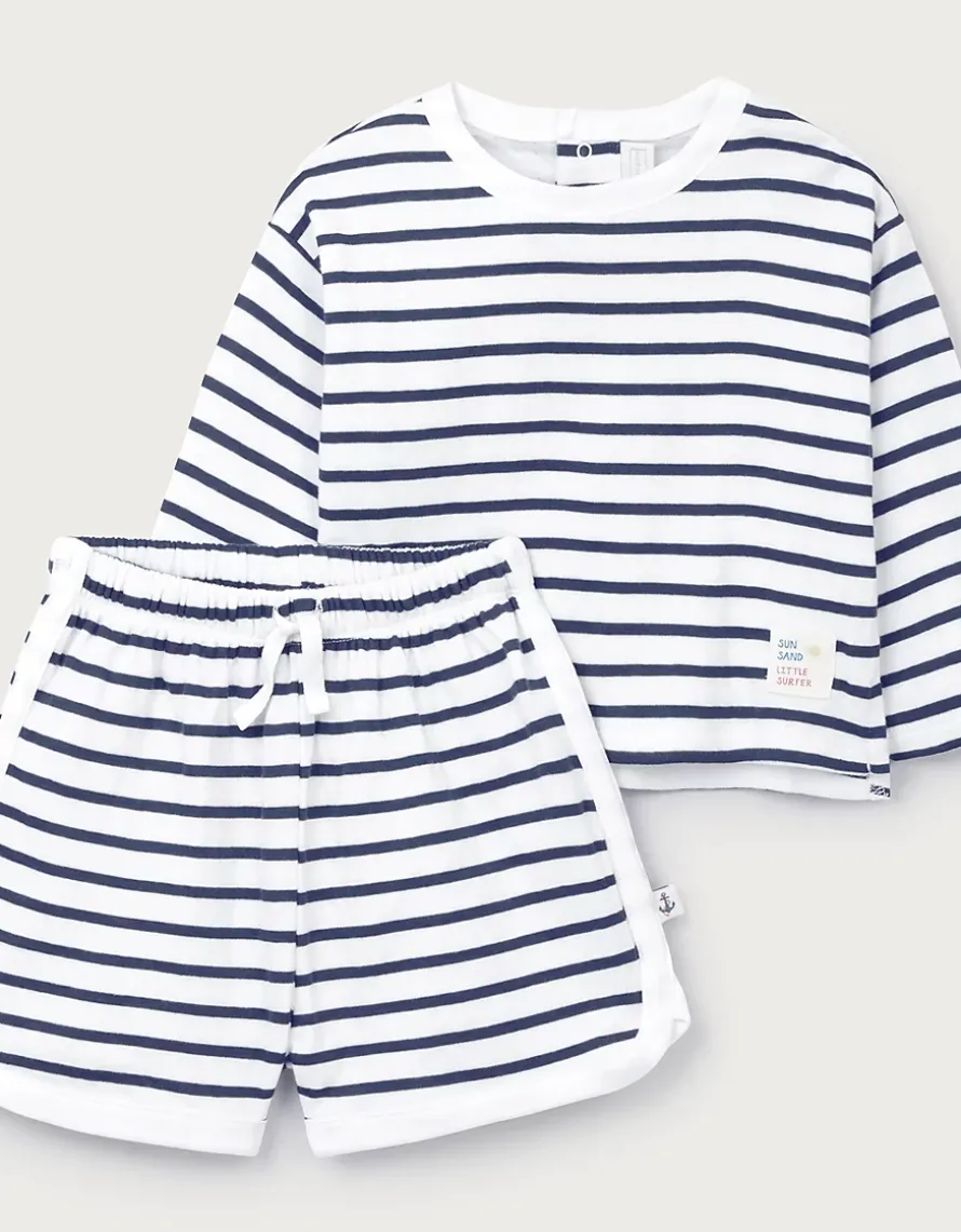 Organic Cotton Navy Stripe Little Surfer Top & Shorts Set (0–4yrs)