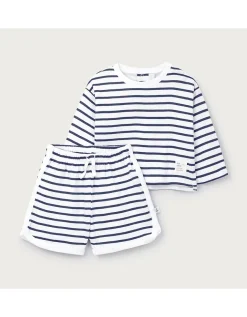 Organic Cotton Navy Stripe Little Surfer Top & Shorts Set (0–4yrs)