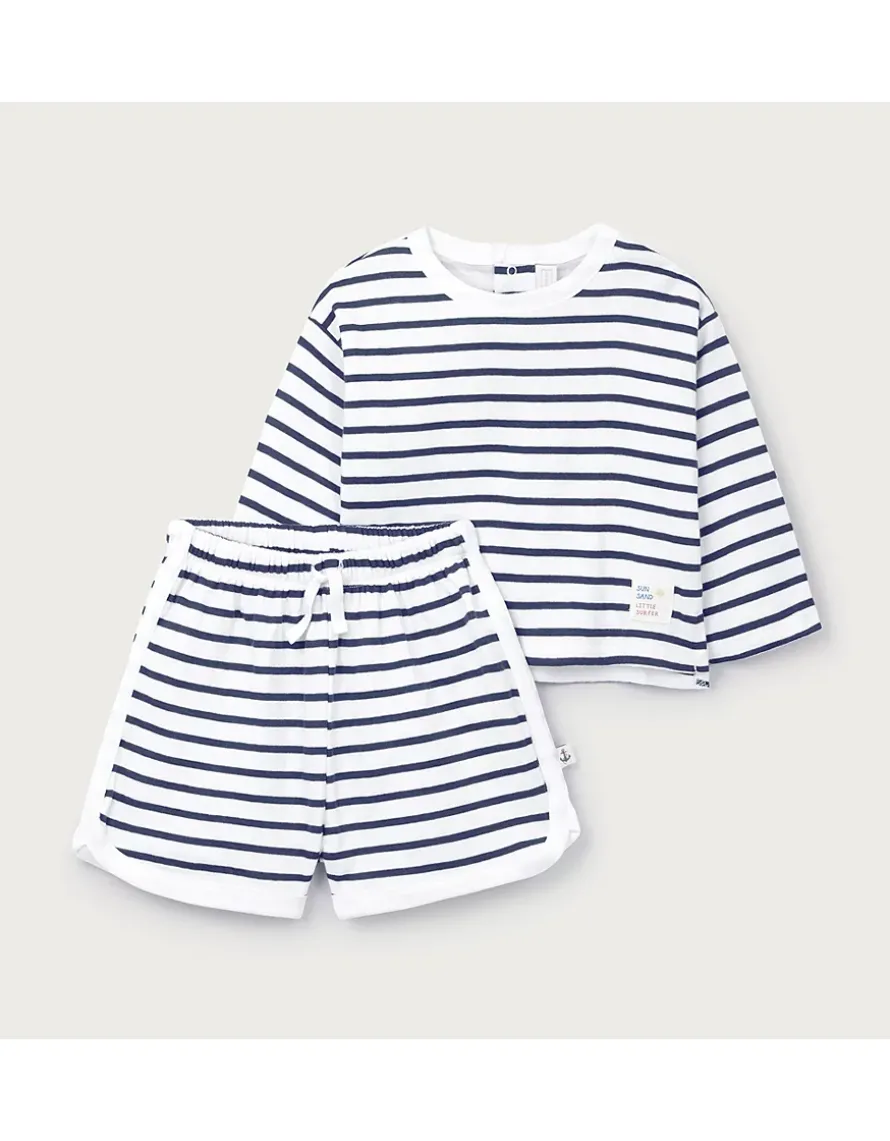 Organic Cotton Navy Stripe Little Surfer Top & Shorts Set (0–4yrs)
