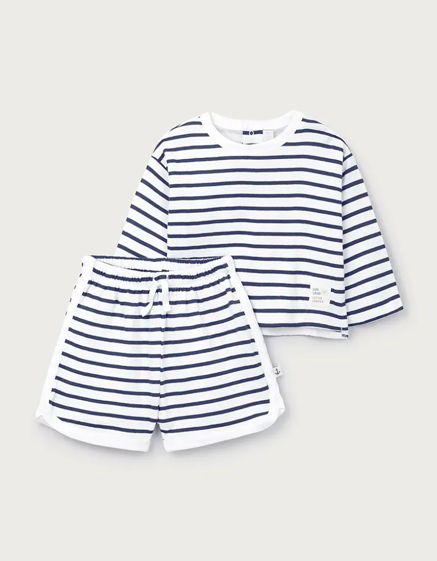 Organic Cotton Navy Stripe Little Surfer Top & Shorts Set (0–4yrs)