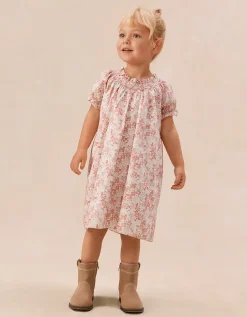 Organic Cotton Petunia Florals Hand Smocked Dress (0–4yrs)