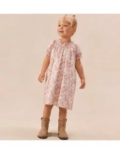 Organic Cotton Petunia Florals Hand Smocked Dress (0–4yrs)