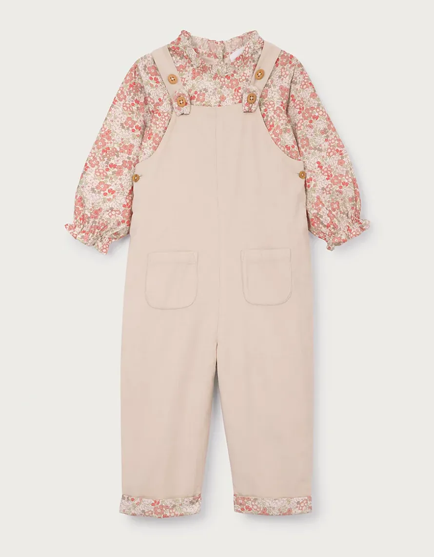Organic Cotton Petunia Floral Blouse & Cord Dungarees Set (0–4yrs)