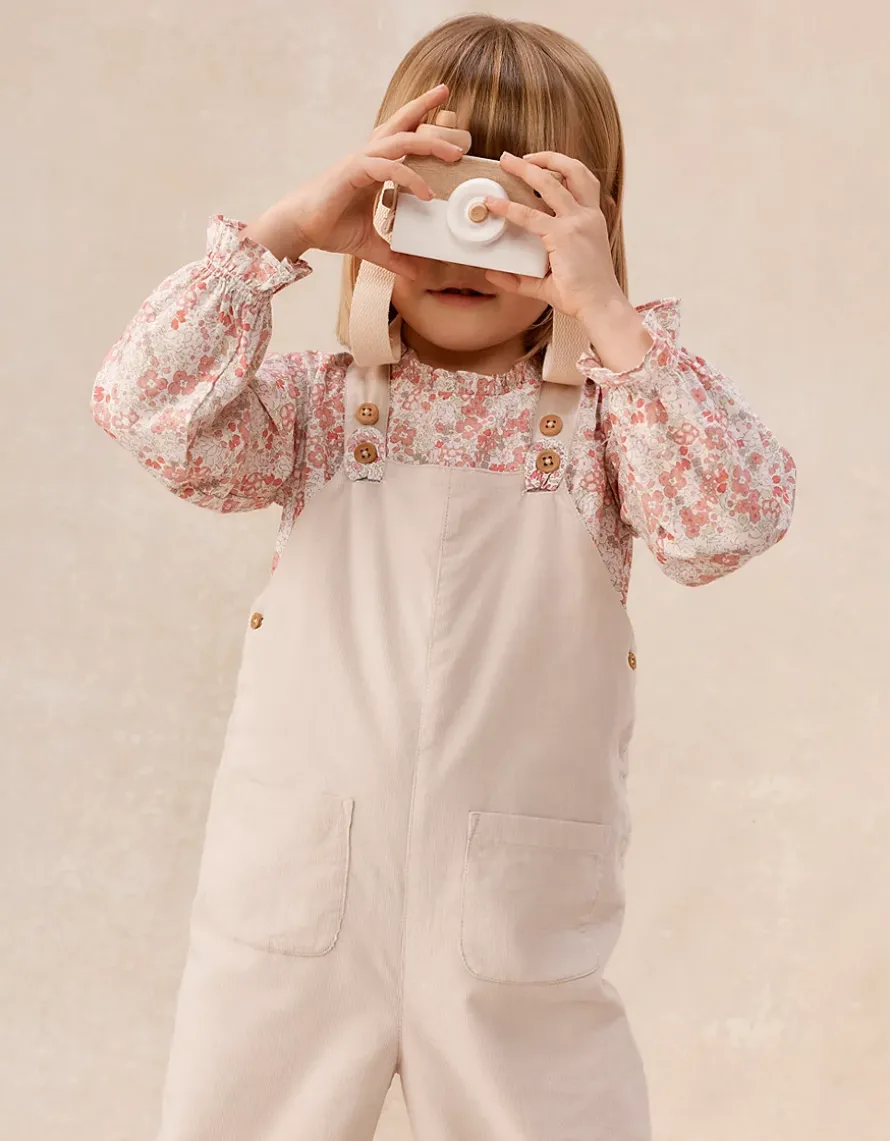 Organic Cotton Petunia Floral Blouse & Cord Dungarees Set (0–4yrs)