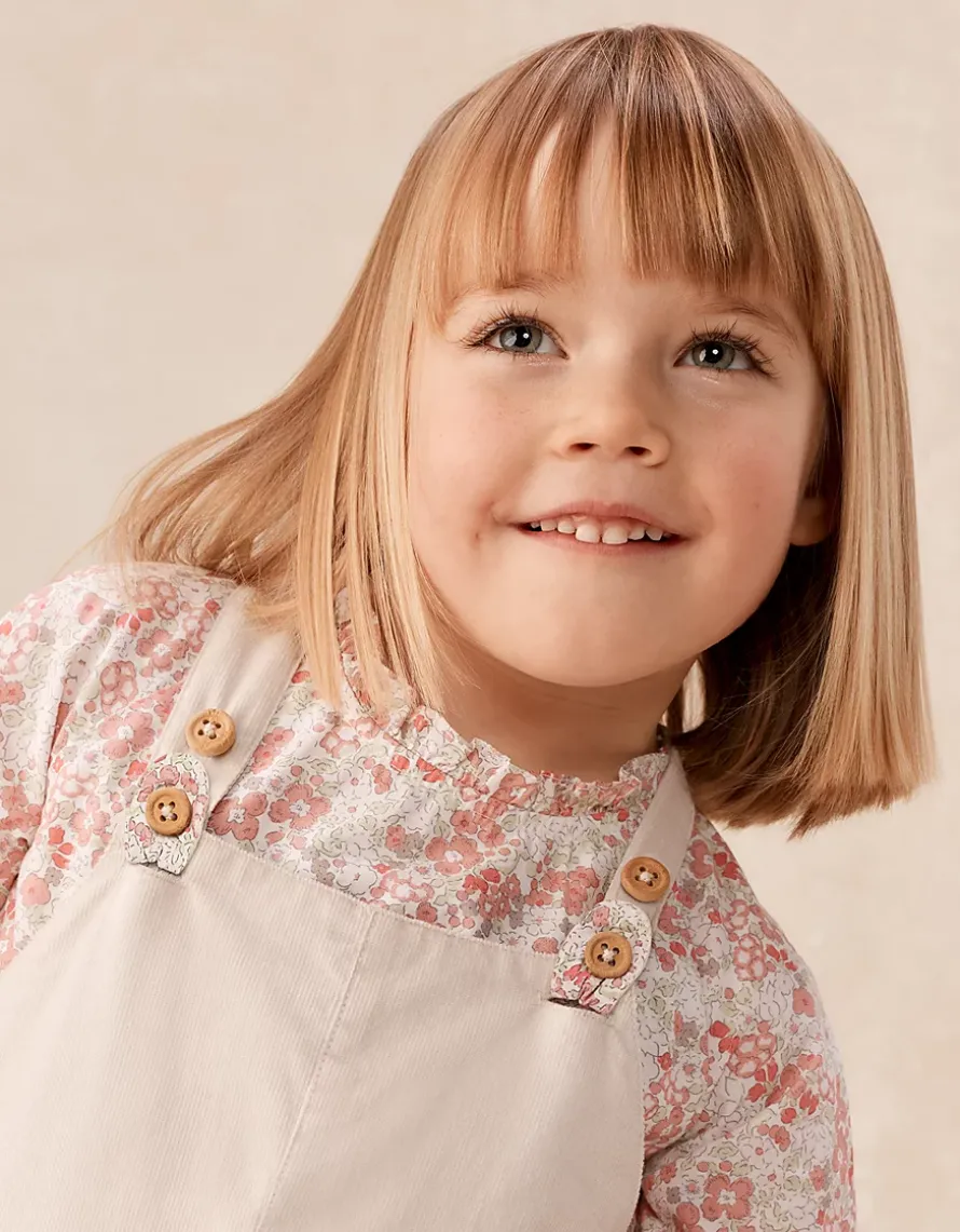 Organic Cotton Petunia Floral Blouse & Cord Dungarees Set (0–4yrs)
