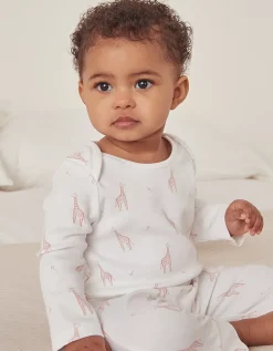 Organic Cotton Pink Giraffe Print Sleepsuit (0–24mths)