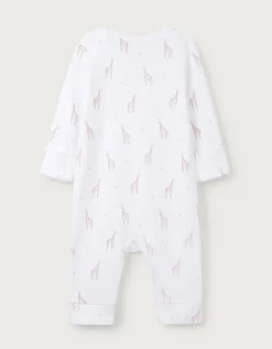 Organic Cotton Pink Giraffe Print Sleepsuit (0–24mths)