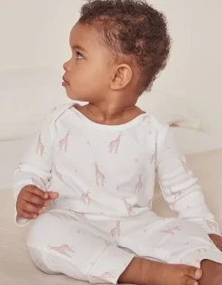 Organic Cotton Pink Giraffe Print Sleepsuit (0–24mths)