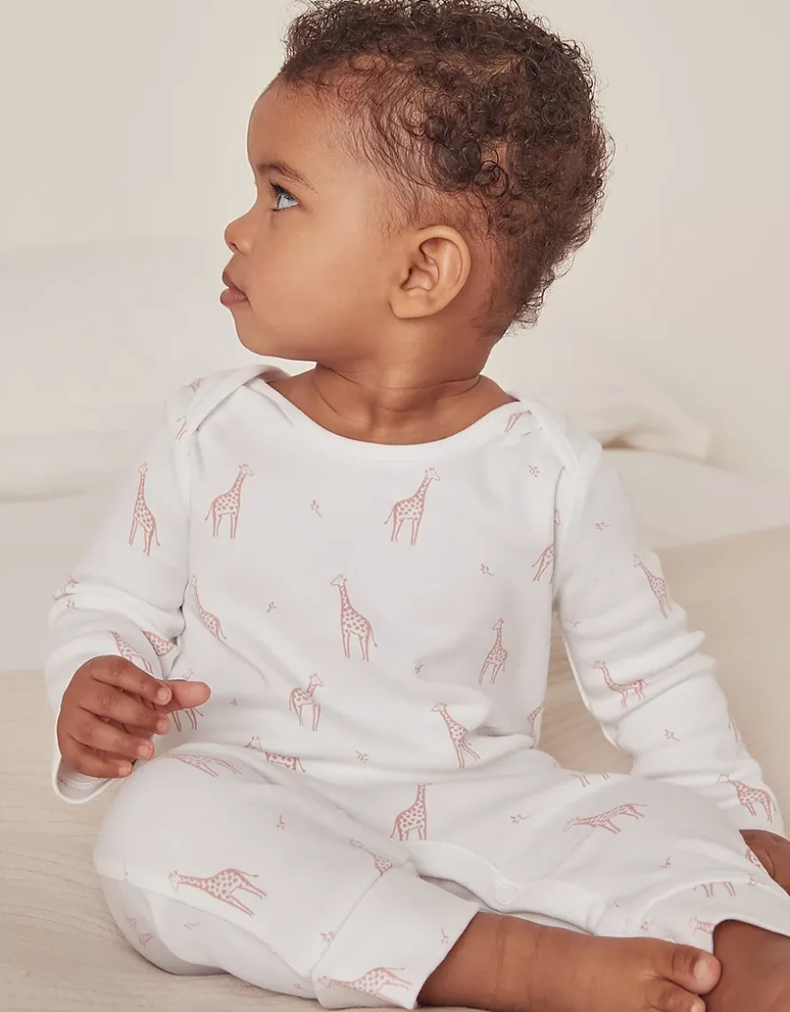 Organic Cotton Pink Giraffe Print Sleepsuit (0–24mths)