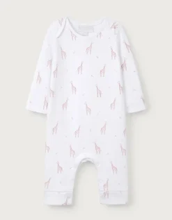 Organic Cotton Pink Giraffe Print Sleepsuit (0–24mths)