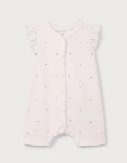 Organic Cotton Pink Heart Embroidered Frill Shortie Sleepsuit (0–2yrs)