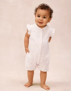 Organic Cotton Pink Heart Embroidered Frill Shortie Sleepsuit (0–2yrs)