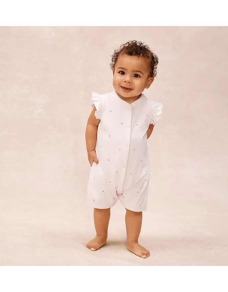 Organic Cotton Pink Heart Embroidered Frill Shortie Sleepsuit (0–2yrs)