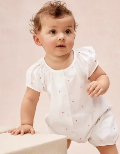 Organic Cotton Pink Heart Embroidered Shortie Sleepsuit (0–2yrs)