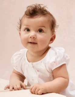 Organic Cotton Pink Heart Embroidered Shortie Sleepsuit (0–2yrs)
