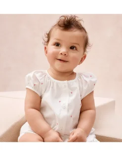Organic Cotton Pink Heart Embroidered Shortie Sleepsuit (0–2yrs)