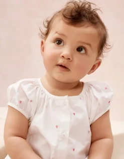 Organic Cotton Pink Heart Embroidered Shortie Sleepsuit (0–2yrs)