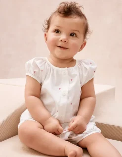 Organic Cotton Pink Heart Embroidered Shortie Sleepsuit (0–2yrs)