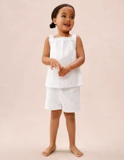 Organic Cotton Pink Heart Embroidered Shortie Pyjamas (2–12yrs)