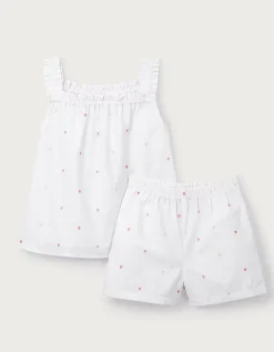 Organic Cotton Pink Heart Embroidered Shortie Pyjamas (2–12yrs)