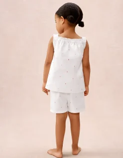 Organic Cotton Pink Heart Embroidered Shortie Pyjamas (2–12yrs)