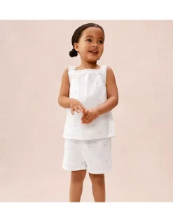 Organic Cotton Pink Heart Embroidered Shortie Pyjamas (2–12yrs)