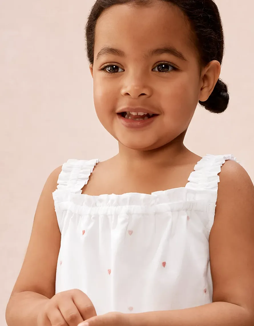 Organic Cotton Pink Heart Embroidered Shortie Pyjamas (2–12yrs)