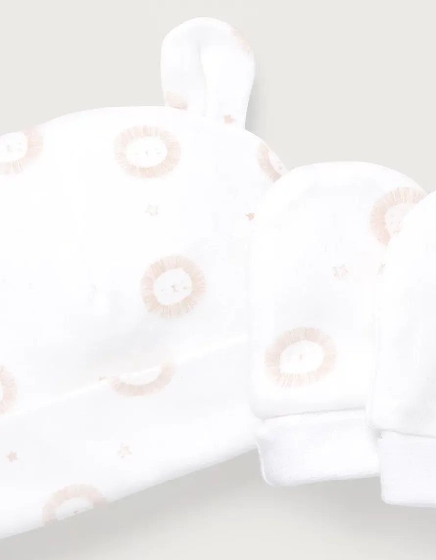 Organic Cotton Pink Lion Hat & Mittens Set (0–12mths)